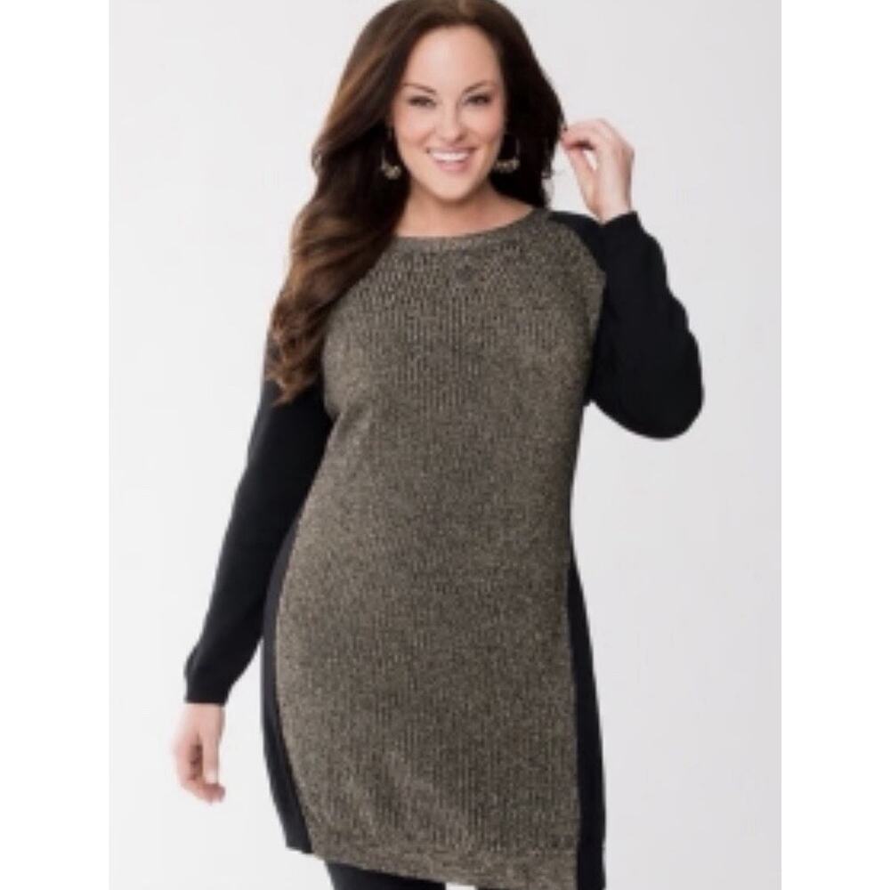 Lane Bryant Black Gold Shimmer Sweater Dress Size 26/28 NWT NEW